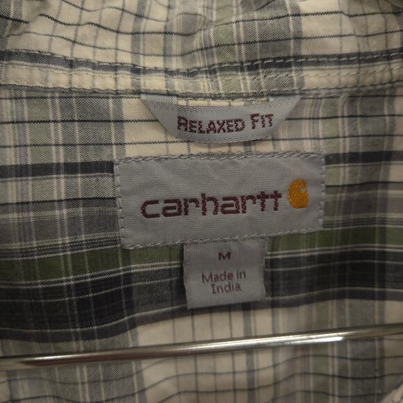Carhartt Shirt Mens M Gray Plaid Relaxed Fit Work Chore Short Sleeve Button Up - Picture 10 of 11